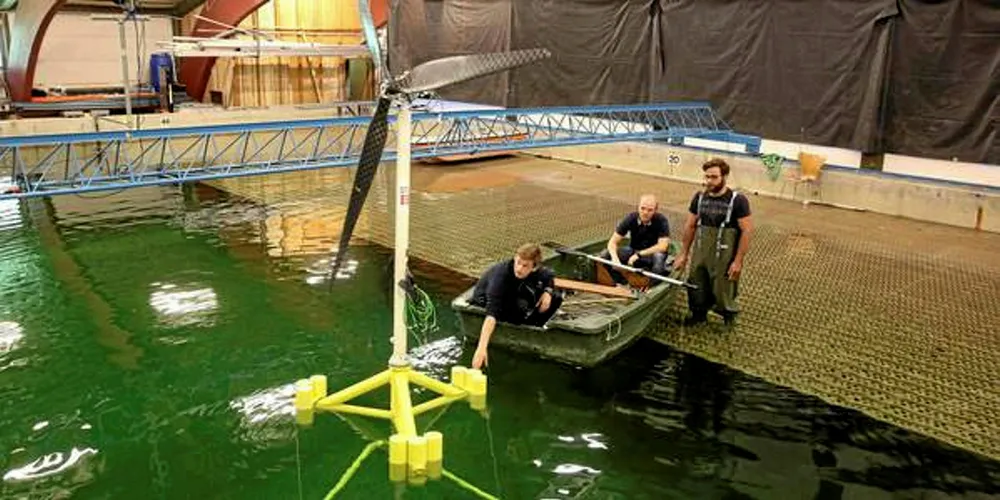 The Stiesdal design undergoing tank tests in Denmark.