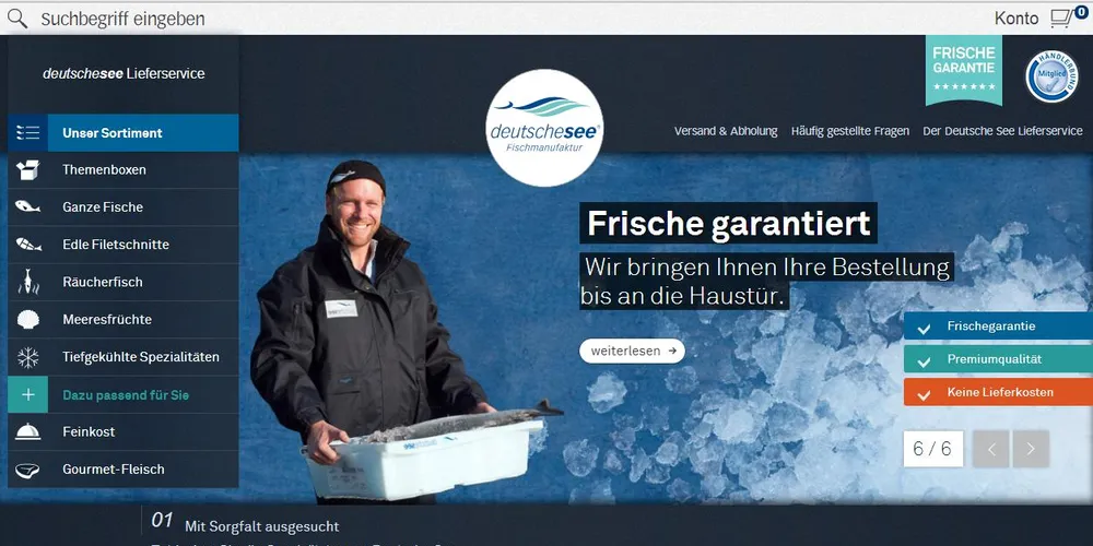 Screenshot of Deutsche See's online shop