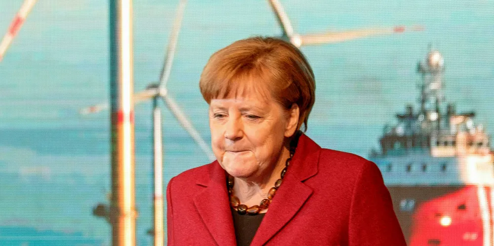 Chancellor Angela Merkel at the inauguration of Germany's Arkona offshore wind park last year.
