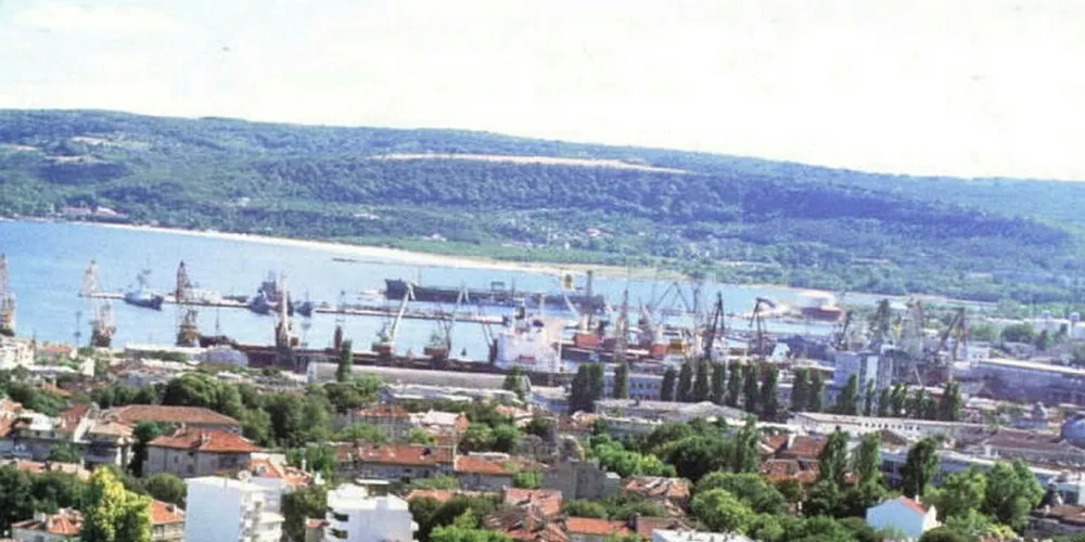 View of the city of Varna with shipyards in the background