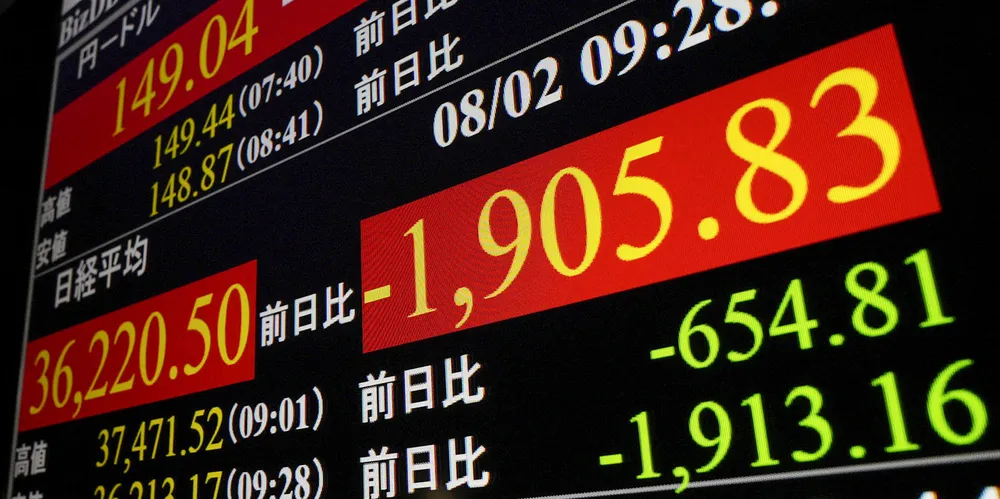 The Nikkei stock average dropped more than ¥1,900 from the previous day in Tokyo.