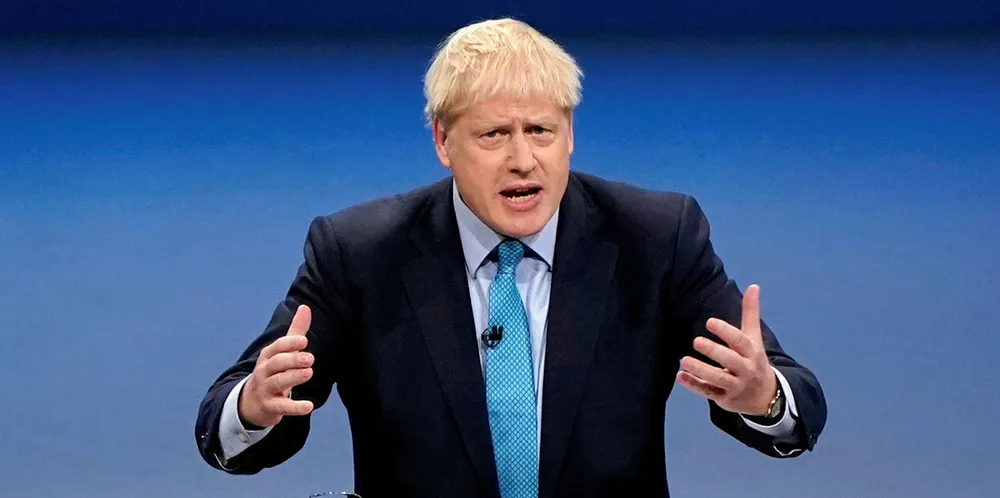 Prime Minister Boris Johnson speaking at the Conservative Party conference in Manchester