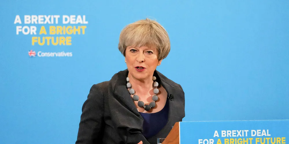Prime Minister Theresa May campaigning on Thursday in northern England. Photo: Getty