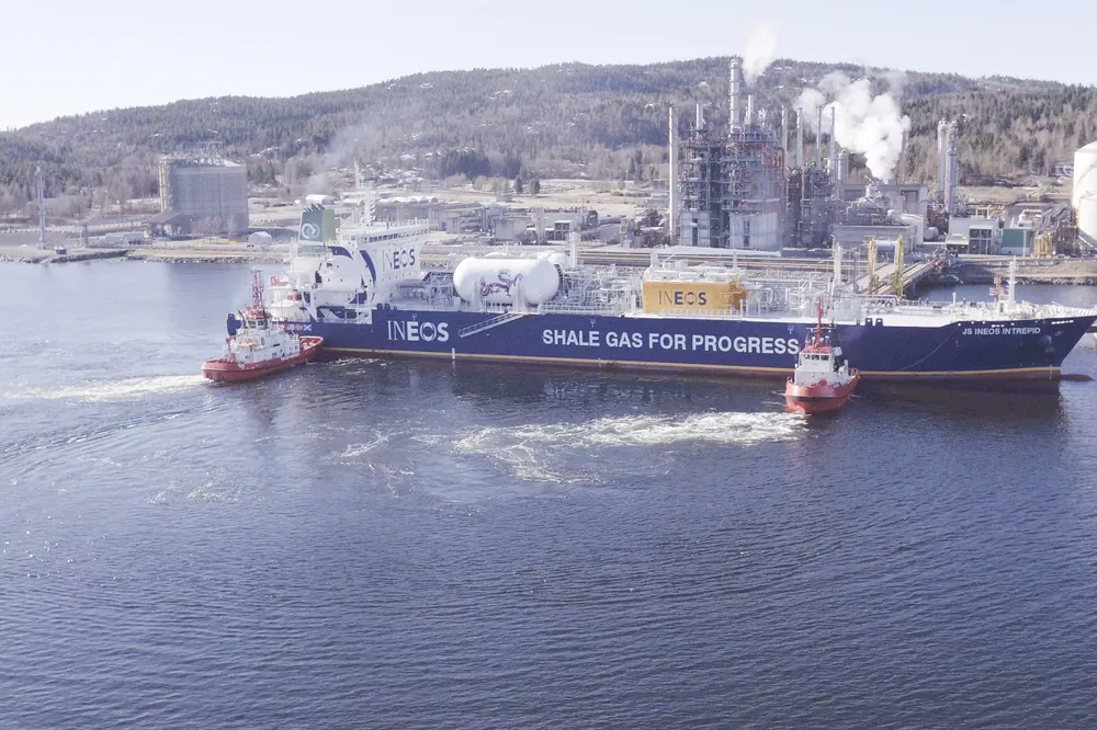 Arrival: the JS Ineos Intrepid arrives at Rafnes in Norway