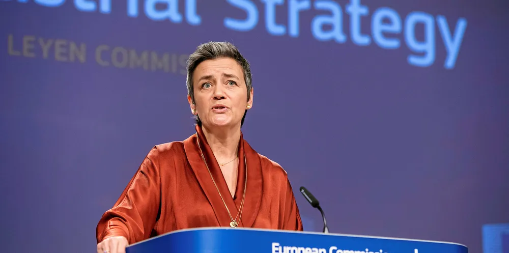 European Commission executive vice president Margrethe Vestager presenting the EU's industrial strategy.