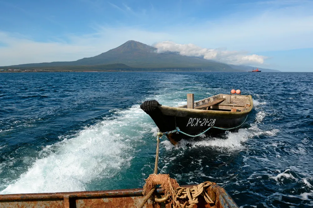 A fishing boat in the southern Kuril Islands in far eastern Russia. The processing plant affected by the tsunami is in the northern part of the volcanic island chain.