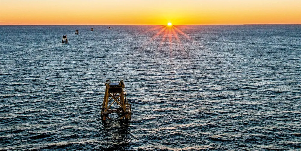 Foundations in the water during construction at Block Island