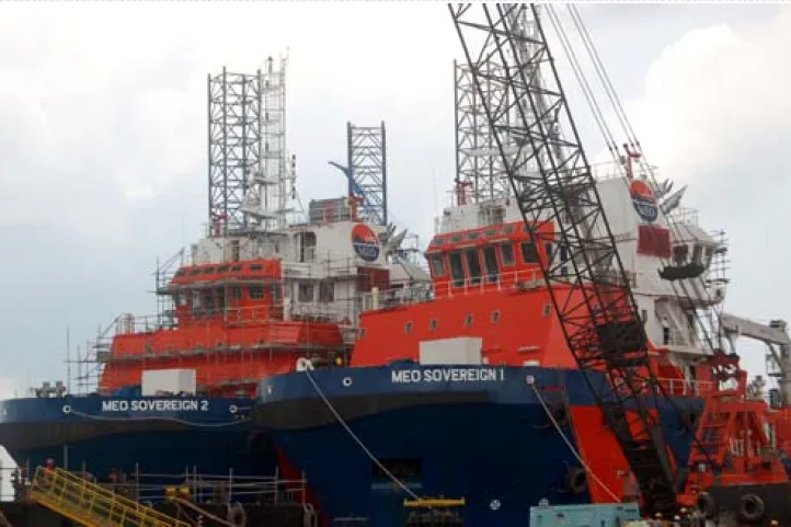 Contract win: Miclyn Express Offshore is supplying the MEO Sovereign 1 (above right) for the Chevron-operated Wheatstone gas project in Western Australia