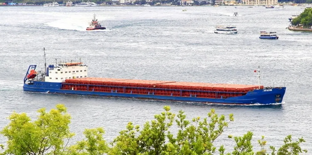 The Apache cargoship is operated by Misha Shipping of Turkey. It has been detained by Russian forces.