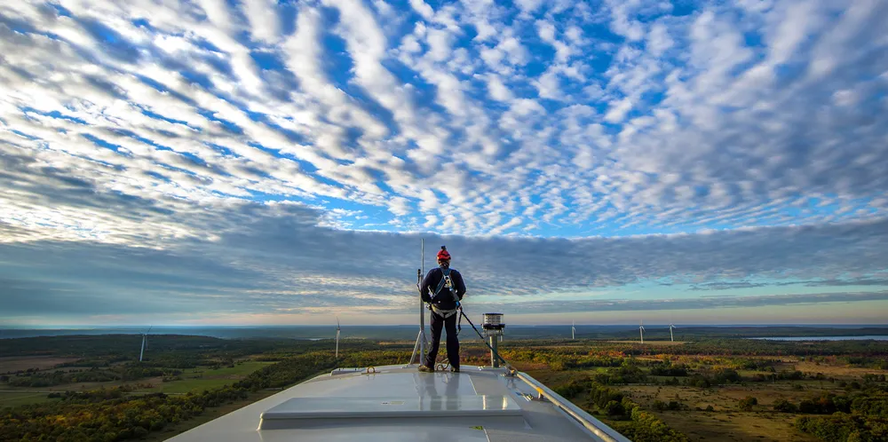 GE wind turbines at McLean's Mountain wind farm in Ontario, Canada, where only 165MW of new plant was installed in 2020 - a far cry from the US' 17GW