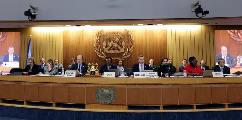 International Maritime Organization officials preside over a meeting of the Marine Environment Protection Committee. Photo: IMO