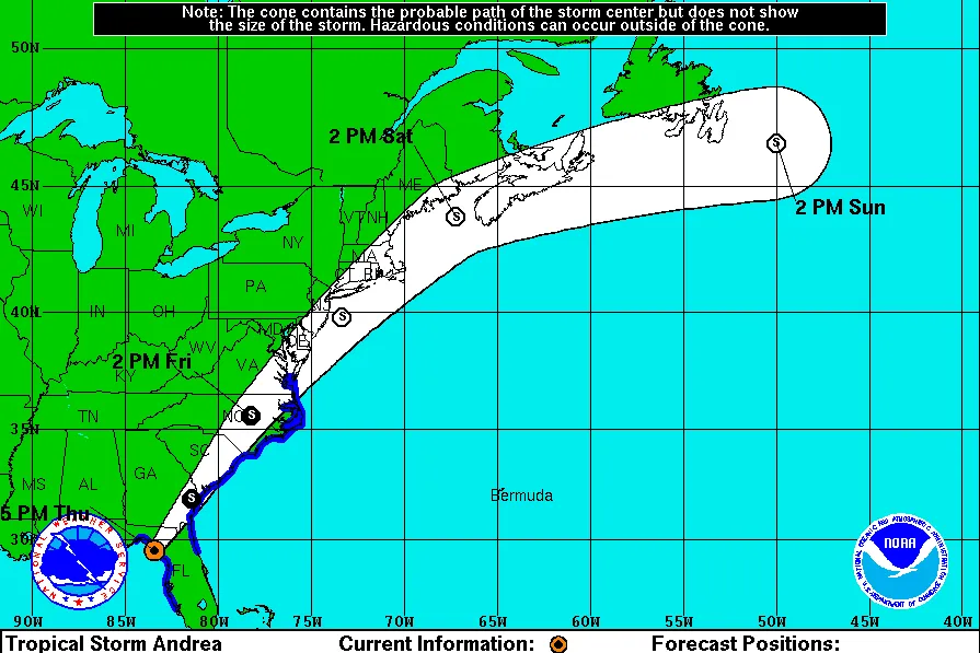 Andrea closes in on Florida