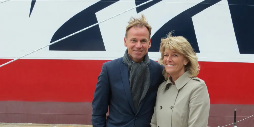 Mats Berglund, outgoing chief executive of Pacific Basin Shipping, pictured in Hong Kong with wife Katarina in 2016 as guests at a ship naming ceremony by his former employer, the Stena Group.