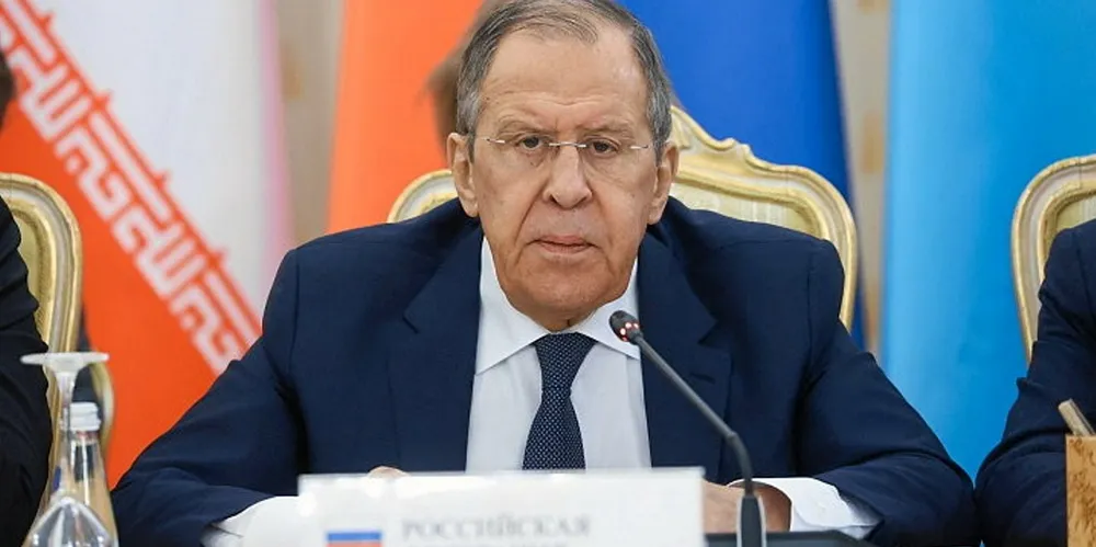 Russian foreign minister Sergei Lavrov speaking at the event on Tuesday.