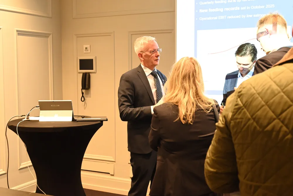 Konsernsjef Regin Jacobsen i Bakkafrost, her etter presentasjonen av dagens resultater.