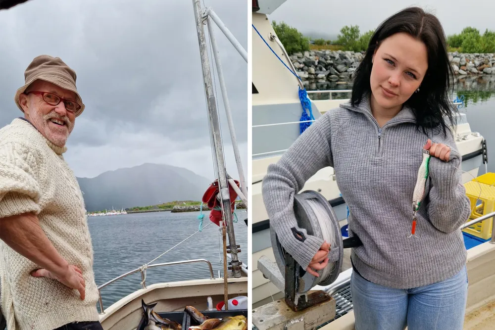 Lilly Hauge har sommerjobb som fisker. Her sammen med sin bestefar som tar henne med ut på havet.