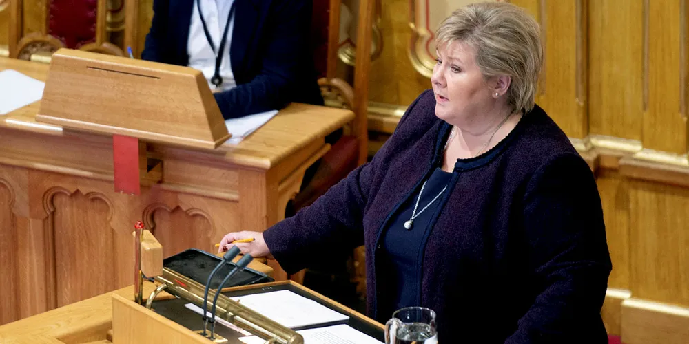 UTEN HAV: Statsminister Erna Solberg nevnte verken fiskerinæringen, sjømat eller nordområdene i sin tale om regjeringsplattformen til Stortinget.