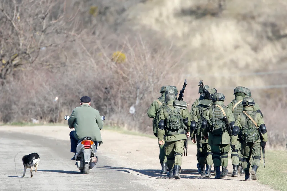 Annexation: Russian troops on march in Crimea