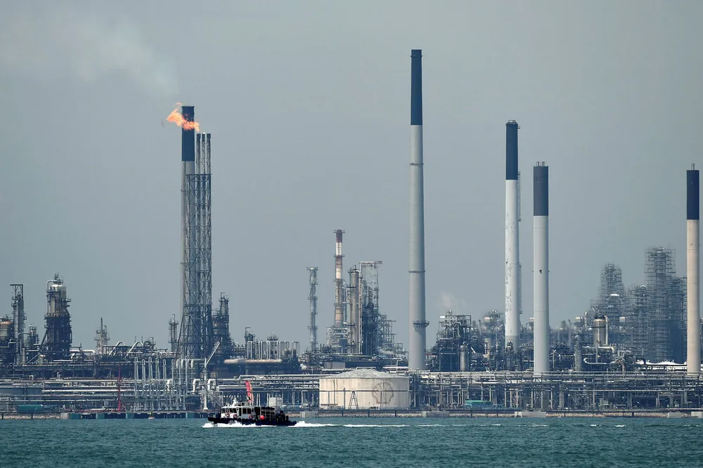 A general view shows the Bukom Shell refinery off Singapore on September 29, 2016