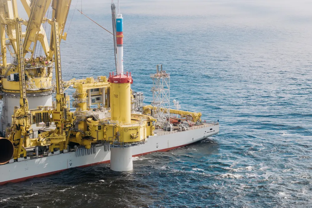 RWE this week reached the halfway point in the installation of monopiles for the Thor offshore wind project in the Danish North Sea.