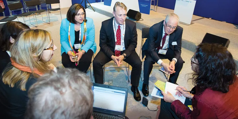 Anne McEntee, Anders Soe-Jensen and Cliff Harris, general manager for GE renewables in Europe, at EWEA 2015