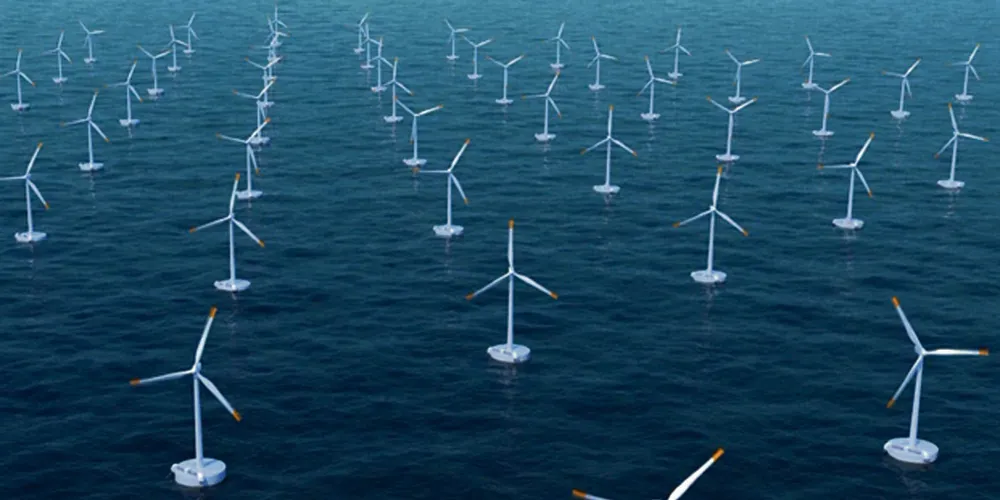 Rendering of a wind farm with the Ideol foundations