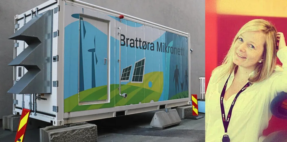 Statnett vil gjøre det lettere å delta i balansemarkedene for kraftprodusenter, forbrukskunder og batterieiere. Batteriet på bildet inngår i Aneos arbeid for å organisere et lokalt energi- og fleksibilitetsmarked i Trondheim. Stine Haugen i Statnett innfelt.