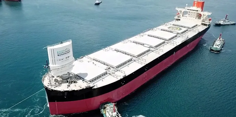 The Wind Challenger converts wind energy to propulsive force using telescoping hard sails.