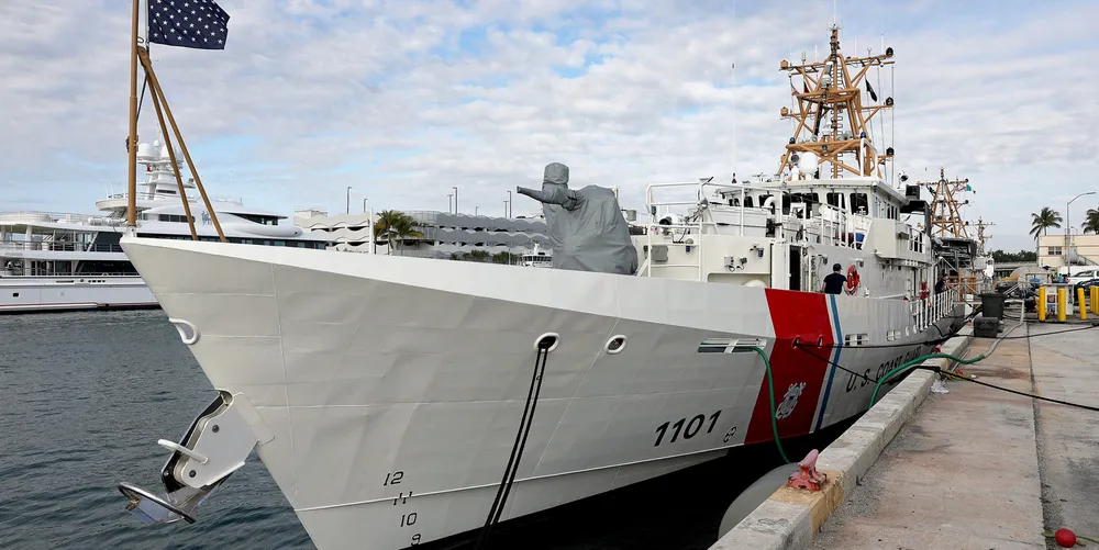 US Coast Guard vessel in harbour