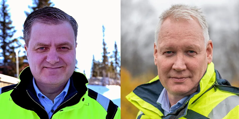 Både Elvia-sjef Trond Skjellerud (til v) og kommunikasjonssjef Svein Ove Søreide i BKK Nett er fornøyd med forslaget til ny nettleiemodell som ble lagt frem i forrige uke.