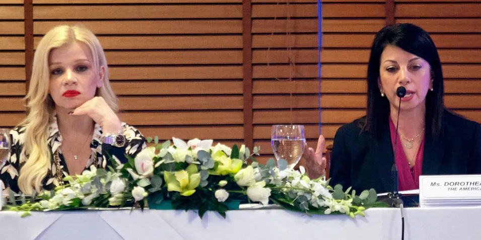 Maria Prevezanou (left) and Dorothea Ioannou at the 22nd International P&I Conference.