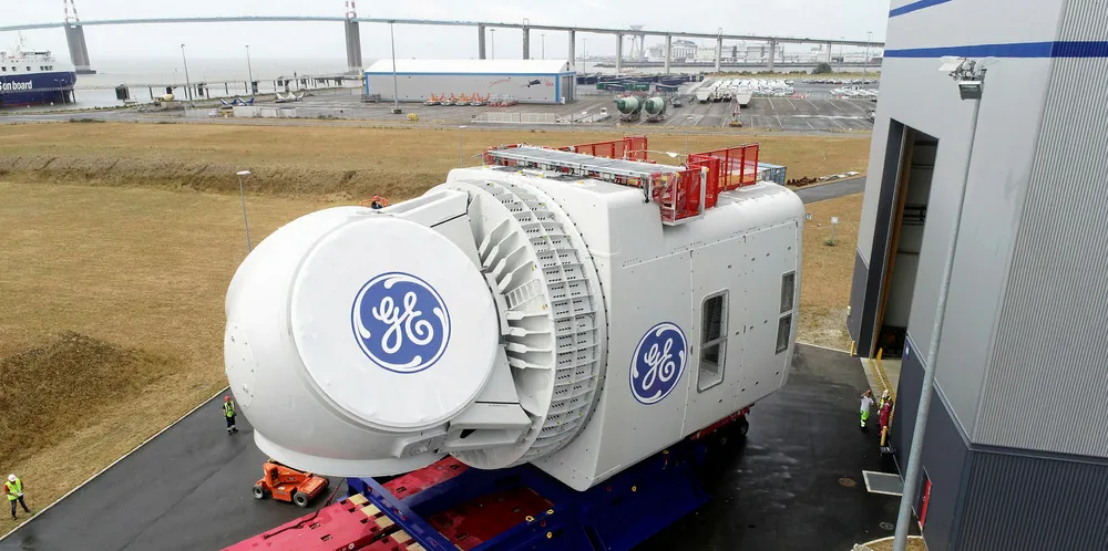The recently unveiled prototype nacelle of GE's 12MW Haliade-X turbine.