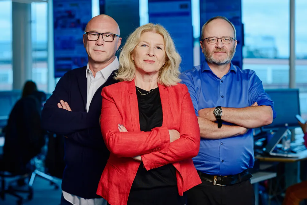 Finansredaktør Terje Erikstad, kommentator Anita Hoemsnes og børskommentator i DN Thor Chr. Jensen i podkasten Finansredaksjonen.