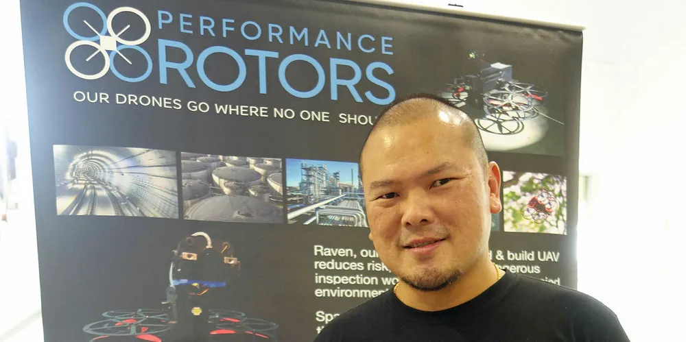 Singapore-based Performance Rotors was one of the participants in PIER71's latest Smart Port Challenge. Company chief executive Keith Ng shows off one of Performance Rotors' smart drones designed to survey enclosed spaces on vessels such as ballast tanks