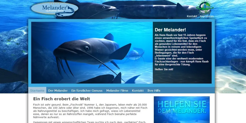 Screenshot of the Melander fish farm website, which is still online despite the farm's closure 2.5 years ago.