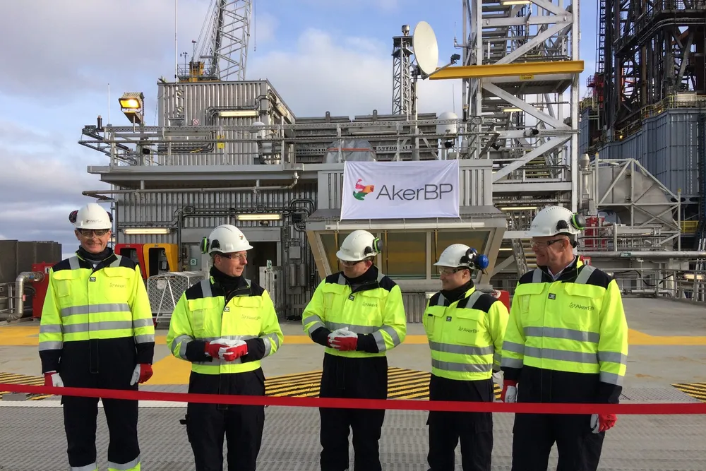 Milestone: Oil Minister Terje Soviknes (second from left) with Aker BP management at platform launch