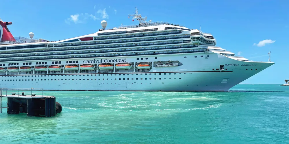 The 2,974-berth Carnival Conquest (built 2002) calls at Key West, Florida, in April 2022. Photo: Eric Priante Martin