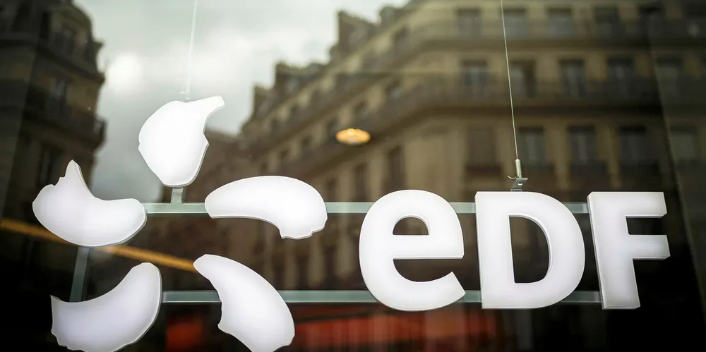 The logo of French electric utility company Electricite de France (EDF)