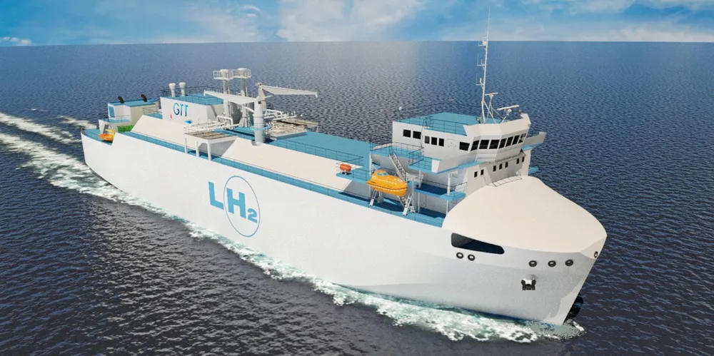 This concept liquefied hydrogen carrier is being developed by GTT and Shell's shipping arm.