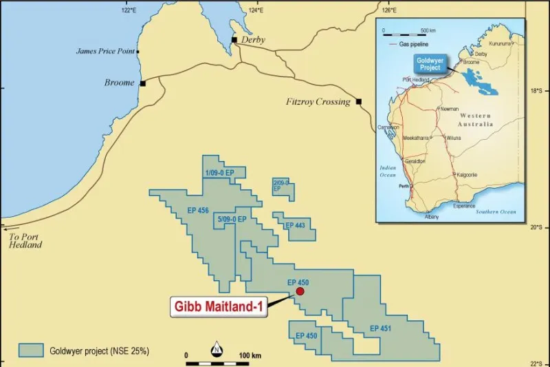 Goldwyer project: the location of the newly spudded Gibb Maitland-1 well in EP 450 in Western Australia’s Canning basin