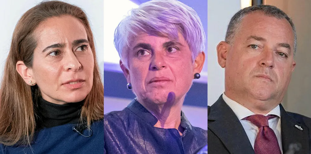 Which of these three Greek owners made a run at Eagle Bulk Shipping — Semiramis Paliou (left), chief executive of Diana Shipping; Angeliki Frangou (centre), CEO of Navios Maritime Partners; or Polys Hajioannou, CEO at Safe Bulkers?