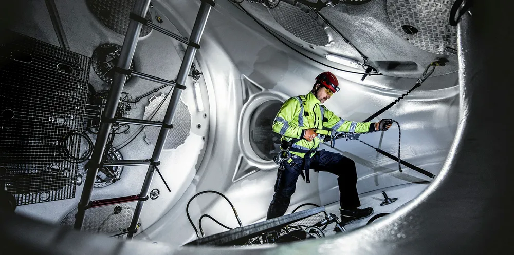 Inside the nacelle of a MHI Vestas V164 offshore wind turbine