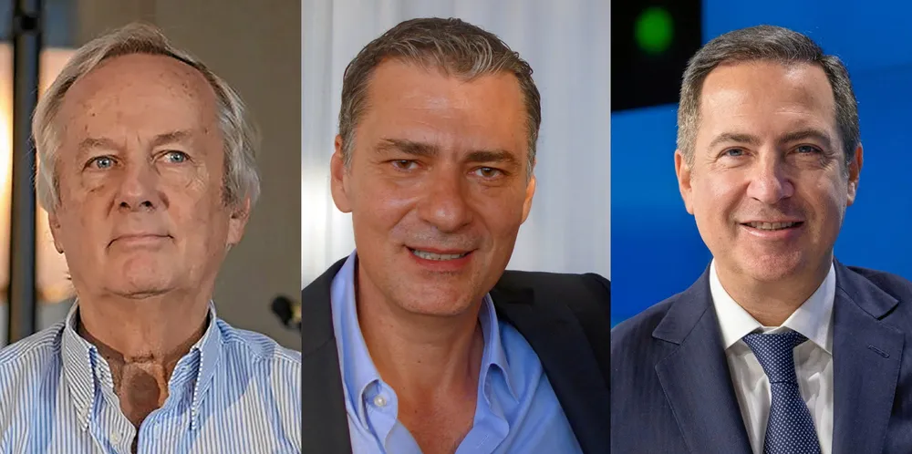 George Economou (left) and Konstantinos Konstantakopoulos (centre, pictured in 2014) are the top outside investors in Seanergy. But chief executive Stamatis Tsantanis’ preferred shares give him more voting power.