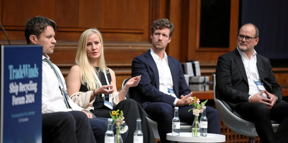 Regulatory panel featuring (from left) AP Moller-Maersk’s Jesper Jarl Fano, Wilhelmsen Group’s Ingvild Kristine Hoel, Nordisk Defence Club’s Ola Granhus Medias and Gard’s Andreas Brachel.