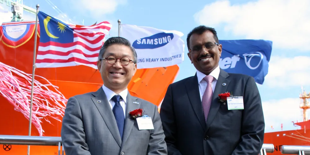 MISC Berhad president and group CEO Yee Yang Chien and AET president and chief executive Rajalingam Subramaniam at the naming of MISC's first LNG-powered tankers