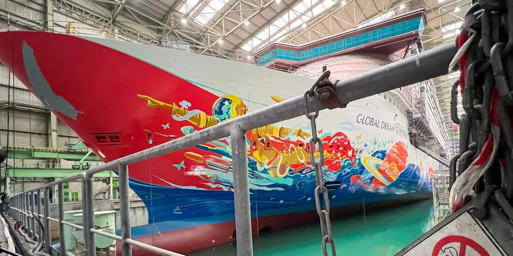 The Global Dream has been languishing in a building dock in Wismar since the collapse of cruise conglomerate Genting Hong Kong.
