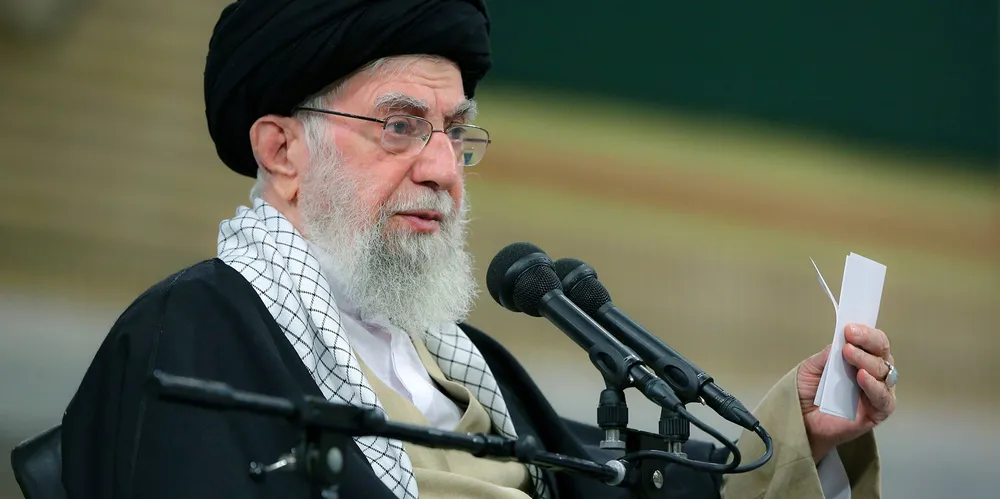 Iranian Supreme Leader Ayatollah Ali Khamenei speaks in a meeting in Tehran, Iran on Tuesday.