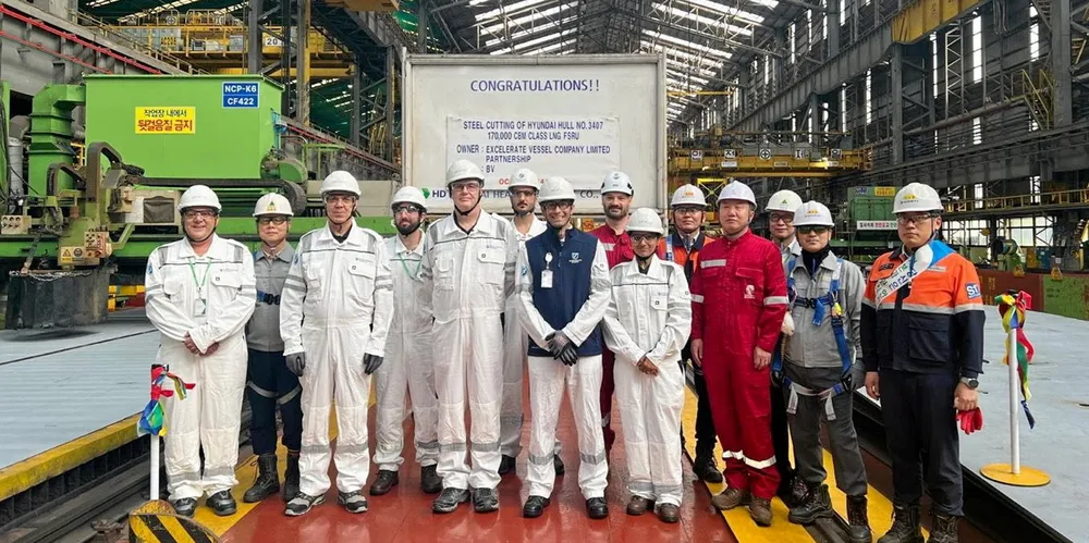 Steel cutting started last month on Excelerate’s FSRU newbuilding at HD Hyundai Heavy Industries.