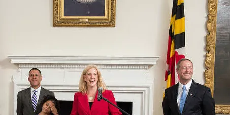 Abigail Hopper speaking in 2012 with Maryland Governor MArtin O'Malley to her left.
