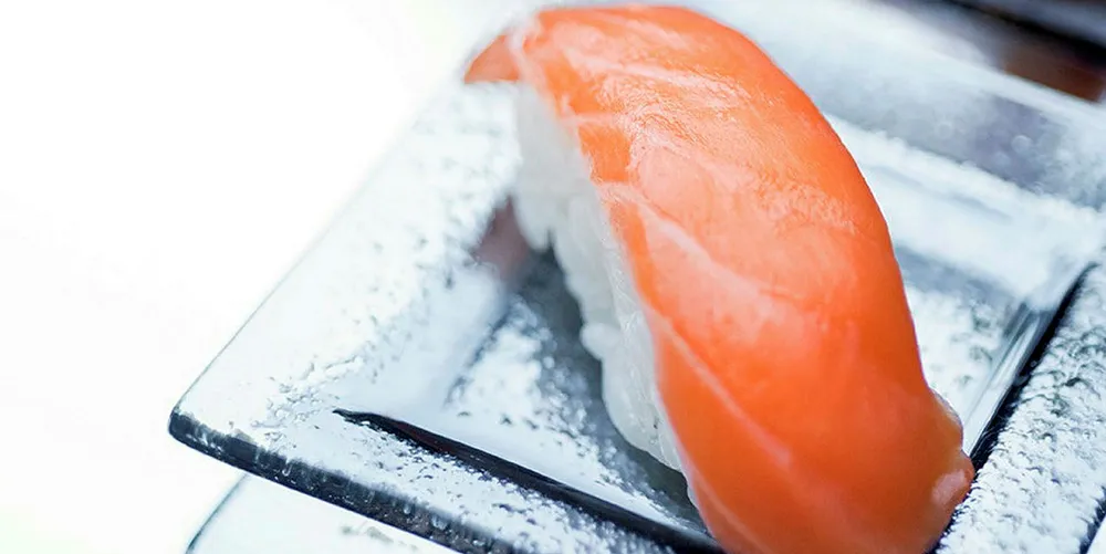 Norwegian salmon sushi in Italy.